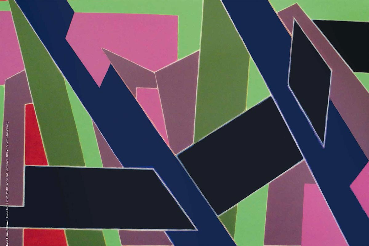 Rosa Hausleithner, "Rosa trifft Grün", 2013, Acryl auf Leinwand, 100 x 150 cm 