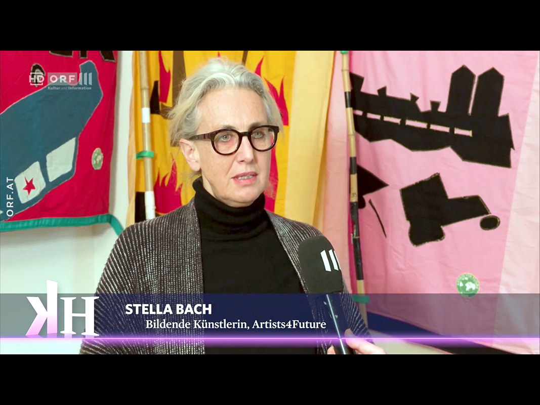 Screenshot mit der Künstlerin Stella BAch for den bunten Klimafahnen